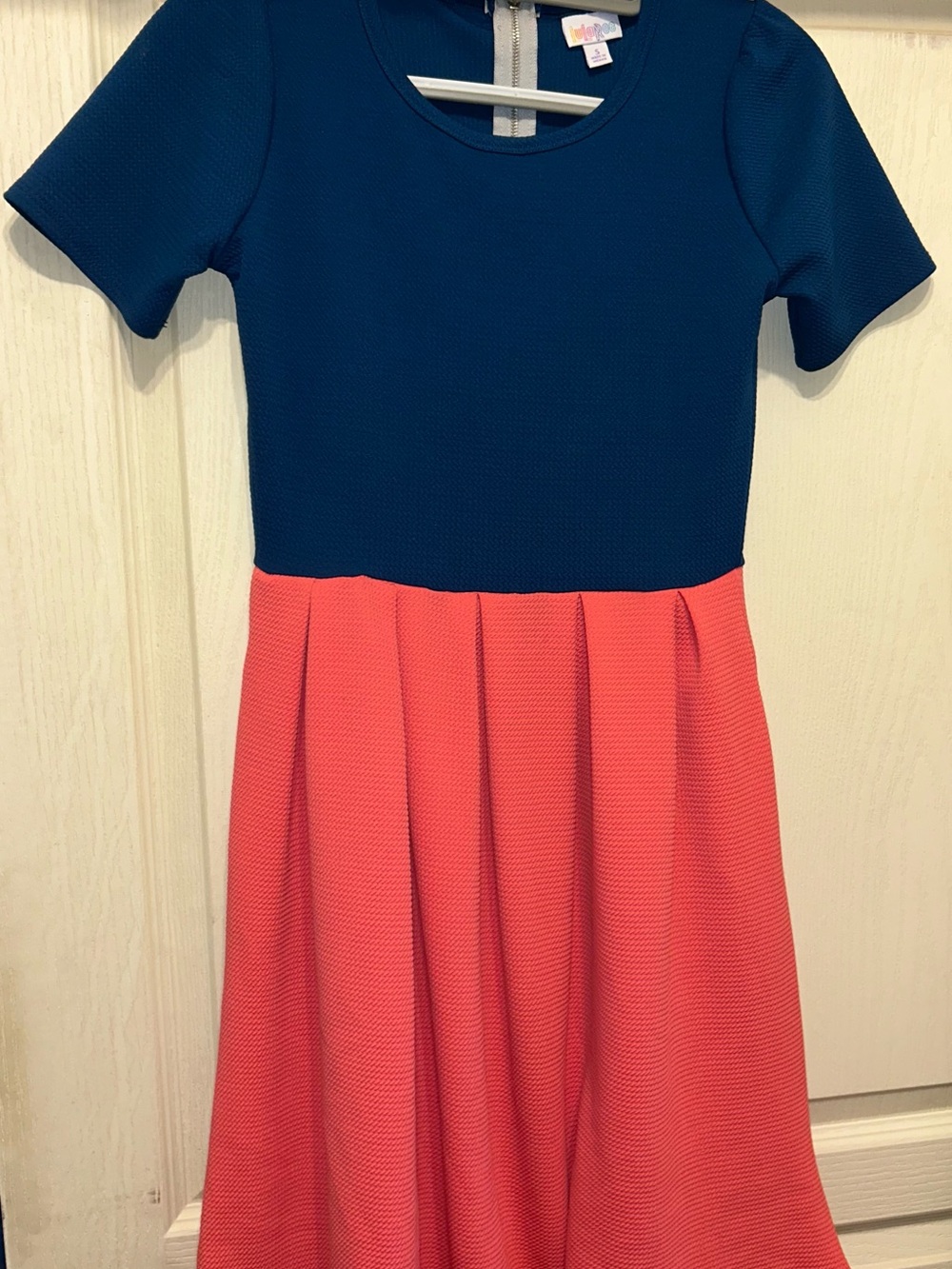 LuLaRoe Navy and Coral Fit-and-Flare Girls Dress